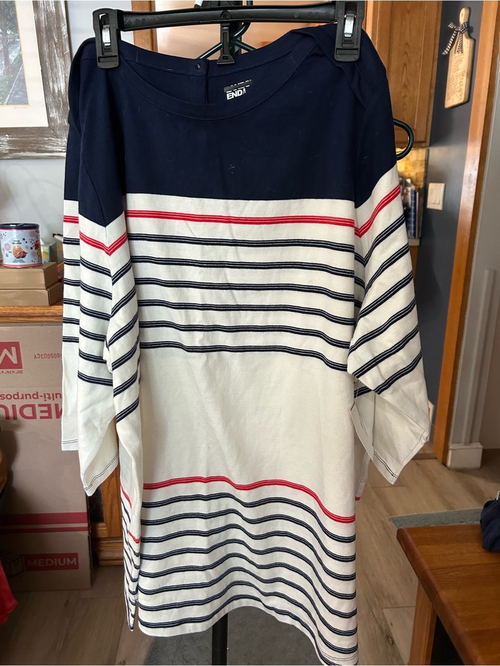 Lands' End Navy, White & Red Striped Long Sleeve Top